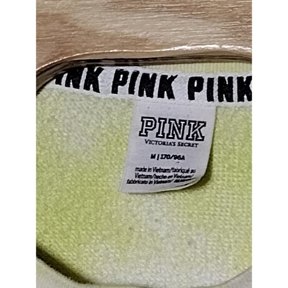 Pink Victoria's Secret Cropped Sweater Yellow Tie dye Size M‎ Terry Lined cutoff - Picture 5 of 7